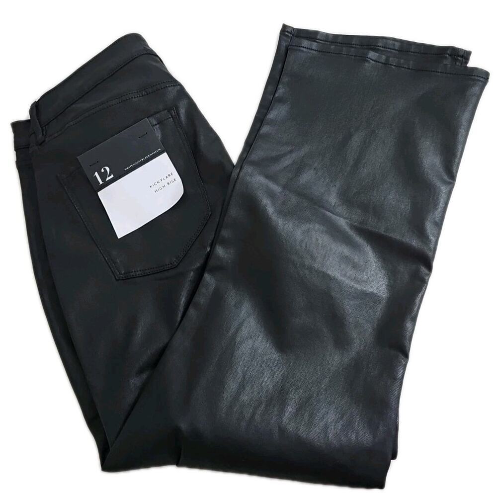 WHITE HOUSE BLACK MARKET COATED DENIM KICK FLARE HIGH-RISE JEANS BLACK Sz.12 NWT